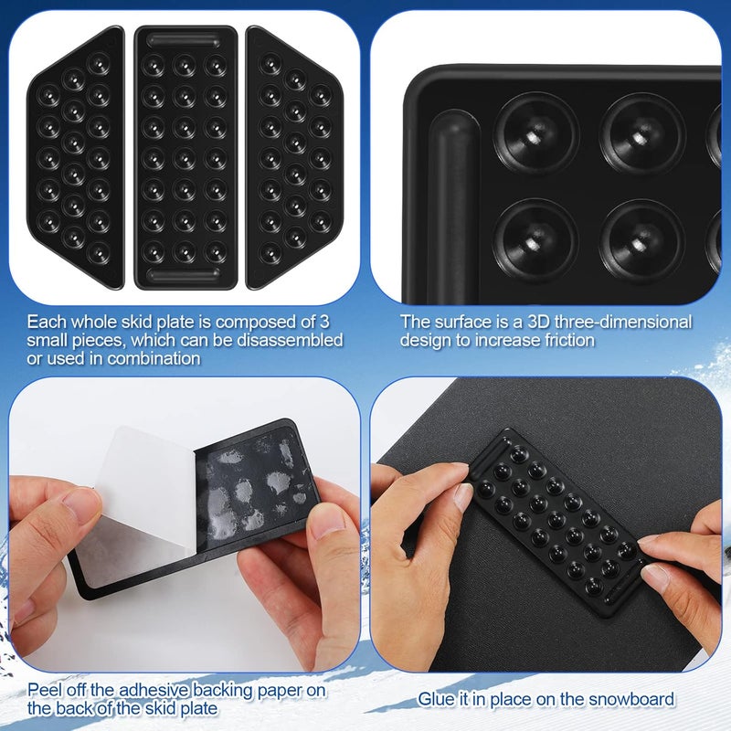 Kathfly 4 Pcs Snowboard Stomp Pads 3D Black and Clear Anti Slip Stomp Pad Mat for Men and Women Outdoor Sports to Enhance Snowboarding Skills - Image 4